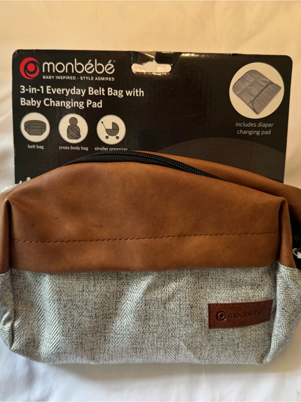 *Unopened*Monbébé 3-in-1 Everyday Belt Bag in Brown\ Grey with Baby Changing Pad